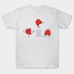 Open your heart illustration with red cartoon character doing yoga T-Shirt